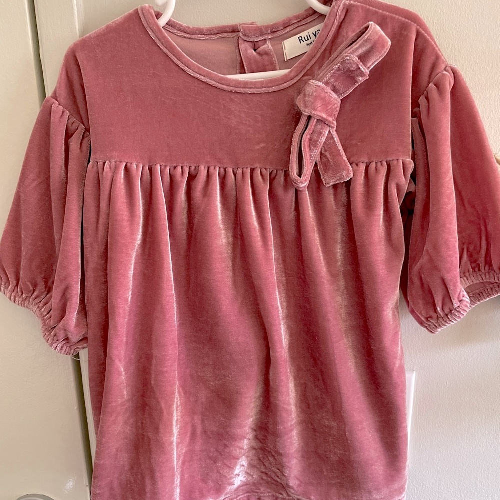 Blush Pink Velvet Dress with Bow Sz 2-3 NWOT